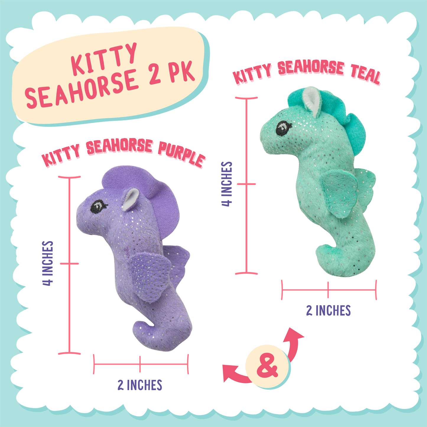 SnugArooz Kitty Seahorse w/ Catnip Cat Toy 4" 2pk