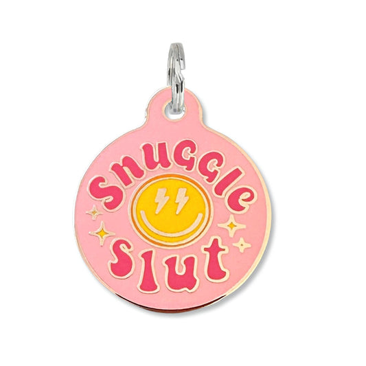 Bad Tags - Dog ID Tag with Personalized QR Code - Snuggle Slut - Pink / Engraved QR Code / Large 1.25"