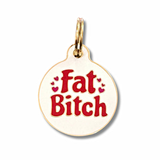 Bad Tags - Gold Dog ID Tag with Personalized QR Code - Fat Bitch - Engraved QR Code / Large 1.25"