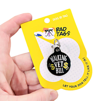 Bad Tags - Dog ID Tag with Personalized QR Code - Walking Vet Bill - Red / Engraved QR Code / Large 1.25"