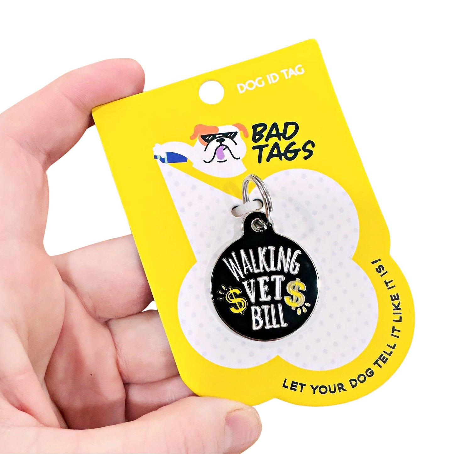 Bad Tags - Funny Dog ID Tag w/ Scannable QR Code - Walking Vet Bill - Red / Engraved QR Code / Small 1"