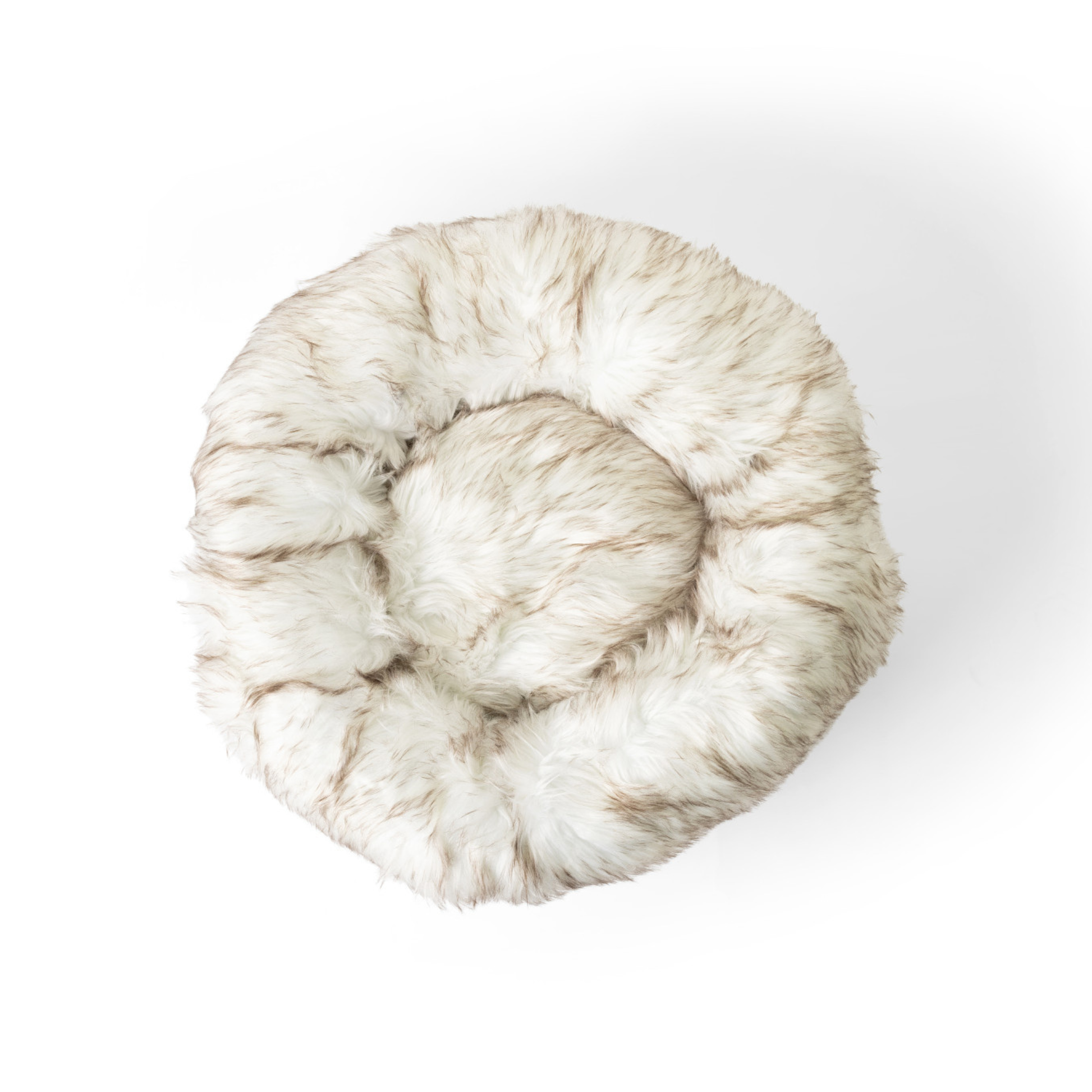 PupPouf™ Faux Fur Donut Dog Bed - White with Brown Accents - Doot's Pet LLC Collars For A Cause