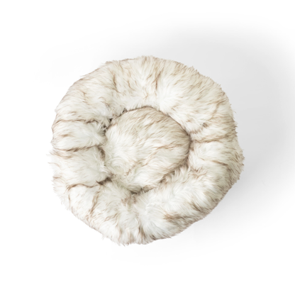 PupPouf™ Faux Fur Donut Dog Bed - White with Brown Accents - Doot's Pet LLC Collars For A Cause