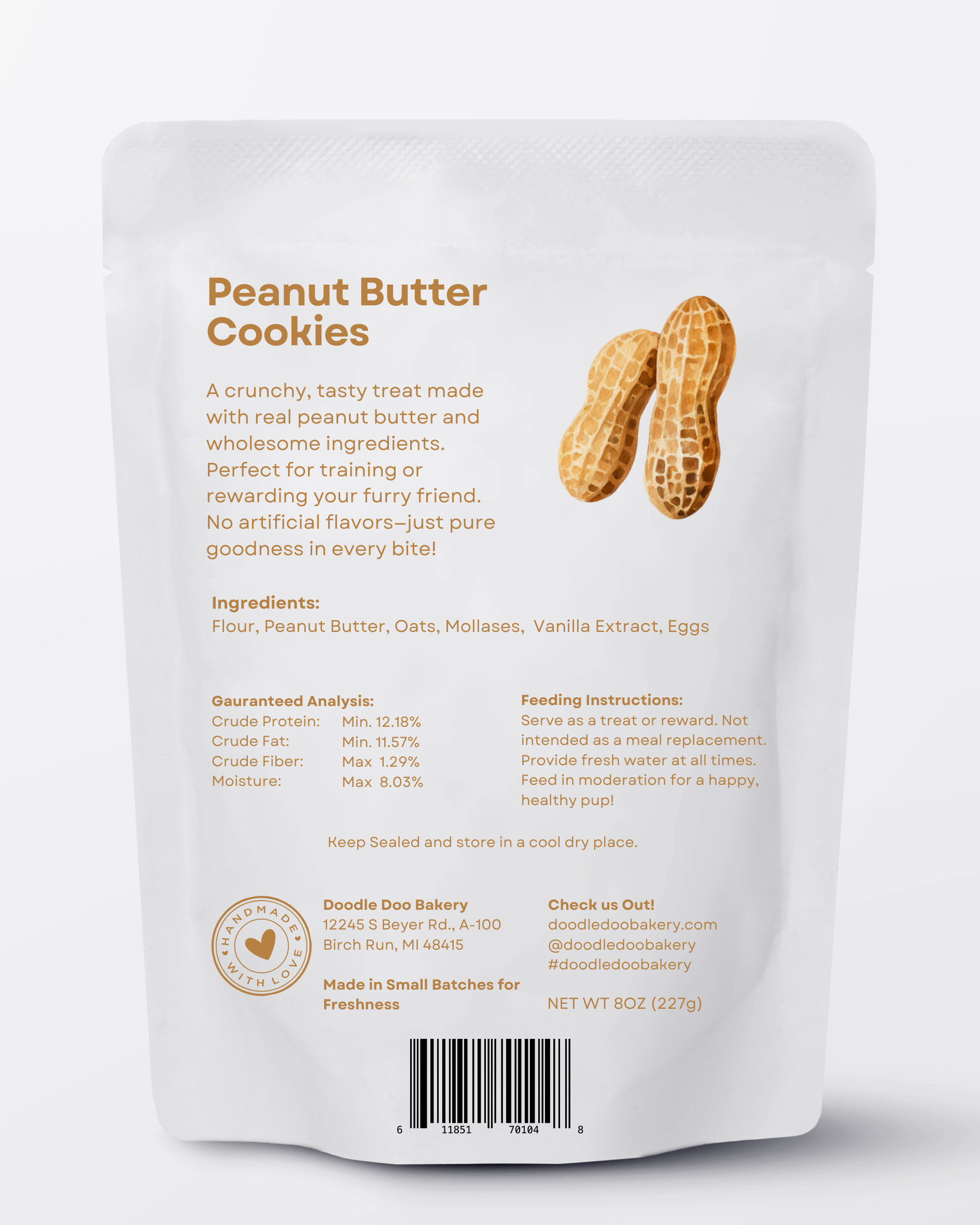 Homemade Dog Treats - 🥜 Peanut Butter Cookies Treat 1/2lb - Doot's Pet LLC Collars For A Cause