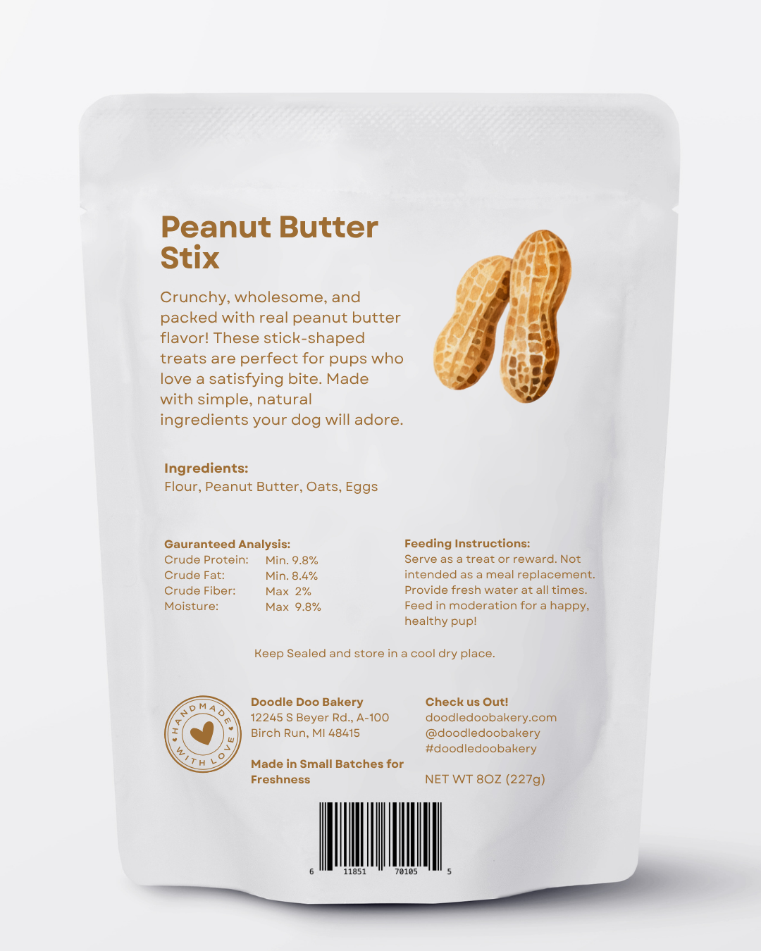 🥜 Homemade Dog Treats - Peanut Butter Stix Treat 1/2lb - Doot's Pet LLC Collars For A Cause