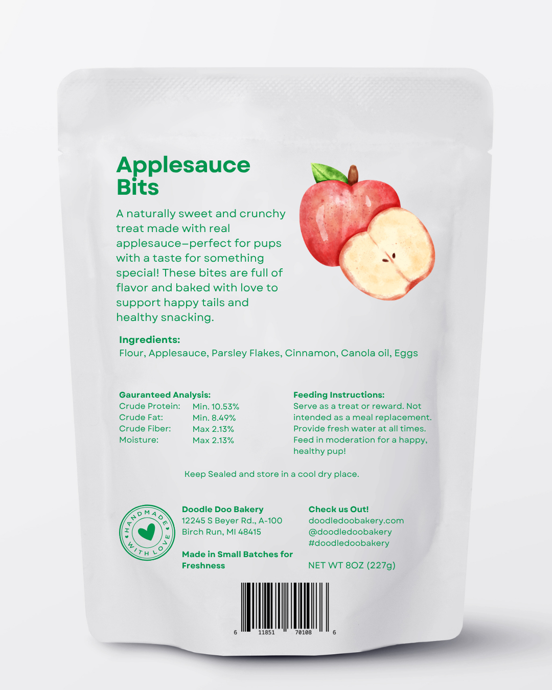 Homemade Dog Treats -🍏 Apple Bits Dog Biscuits 1/2 lb. - Doot's Pet LLC Collars For A Cause
