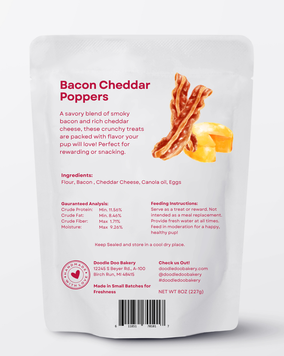 🥓 Homemade Dog Treats -  Bacon Cheddar Poppers Treat 1/2lb - Doot's Pet LLC Collars For A Cause
