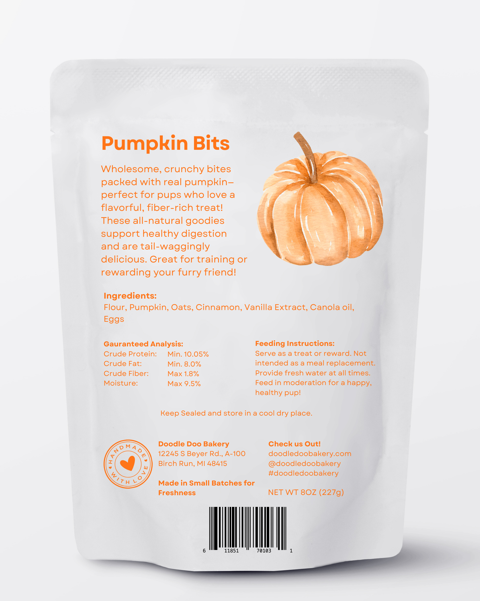 Homemade Dog Treats - 🎃 Pumpkin Bits Dog Biscuits 1/2lb - Doot's Pet LLC Collars For A Cause