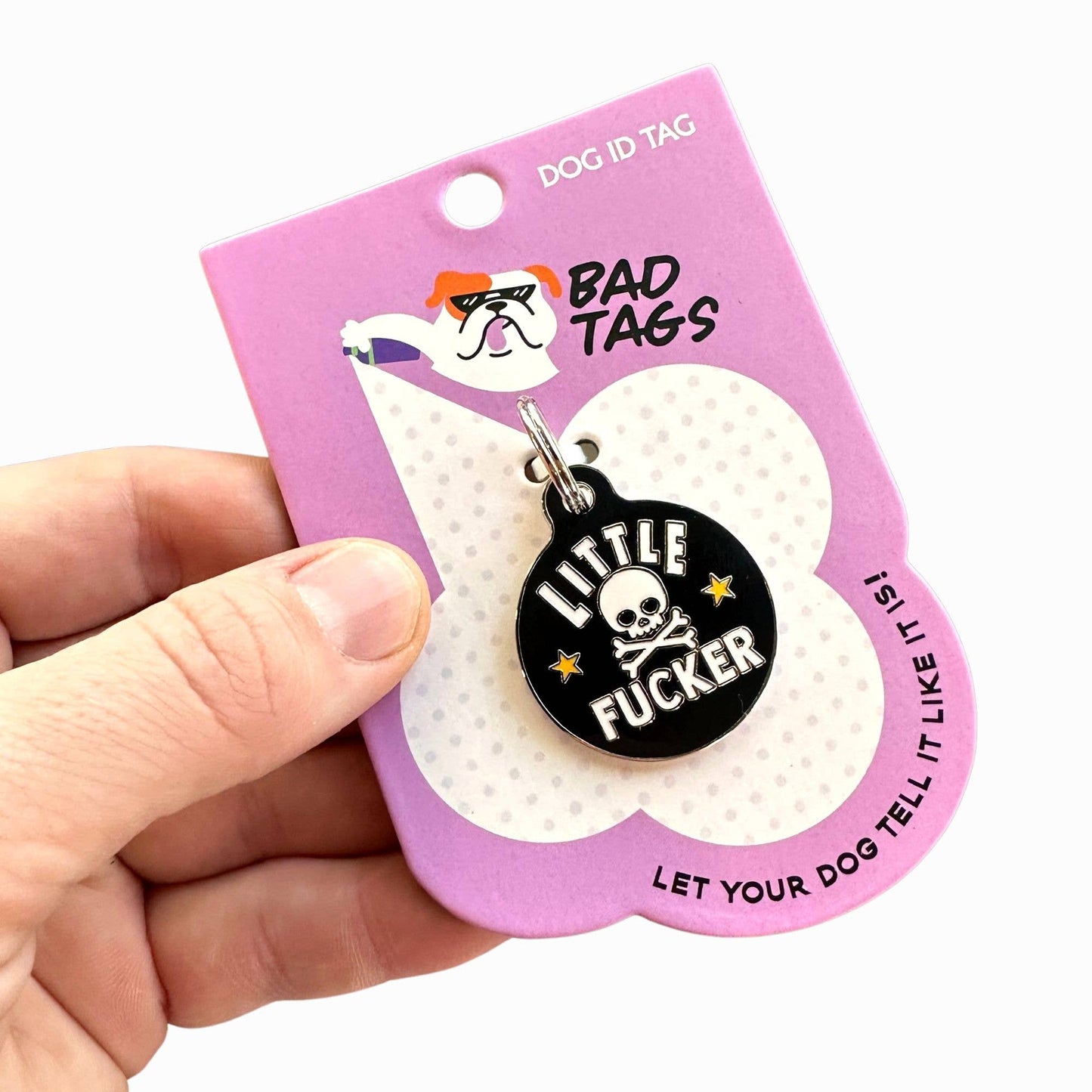 Bad Tags - Dog ID Tag with Personalized QR Code - Little Fucker - Engraved QR Code / Large 1.25"