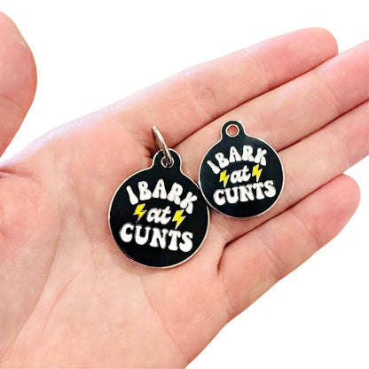 Bad Tags - Funny Dog ID Tag w/ Scannable QR Code - I Bark at Cunts - Large / Black / Engraved QR Code