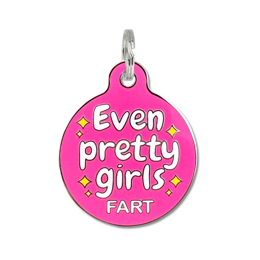 Bad Tags - Dog ID Tag w/ Personalized QR Code - Even Pretty Girls Fart - Engraved QR Code / Large 1.25"