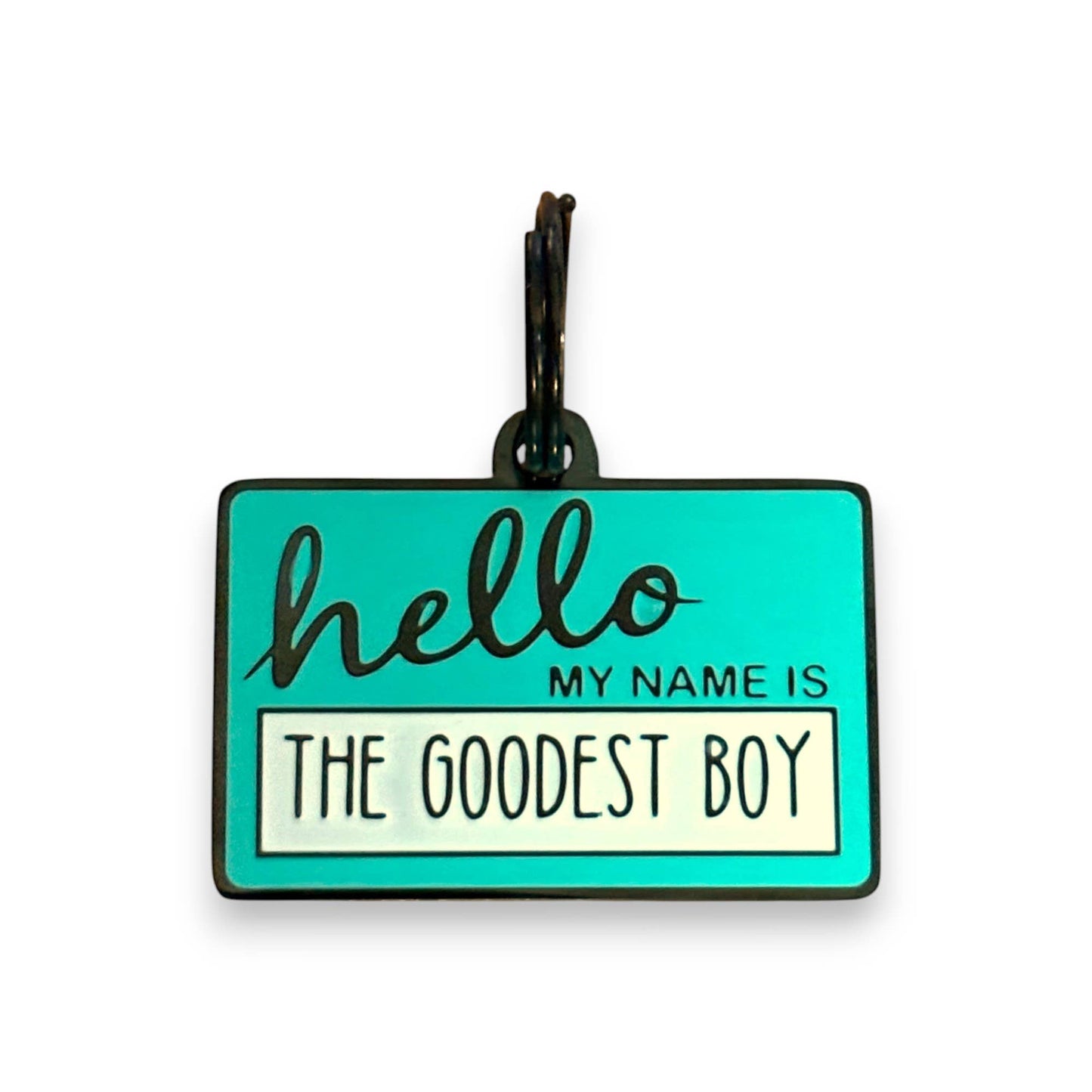 Koira - “Hello, My Name Is: The Goodest Boy” Teal Dog ID Tag