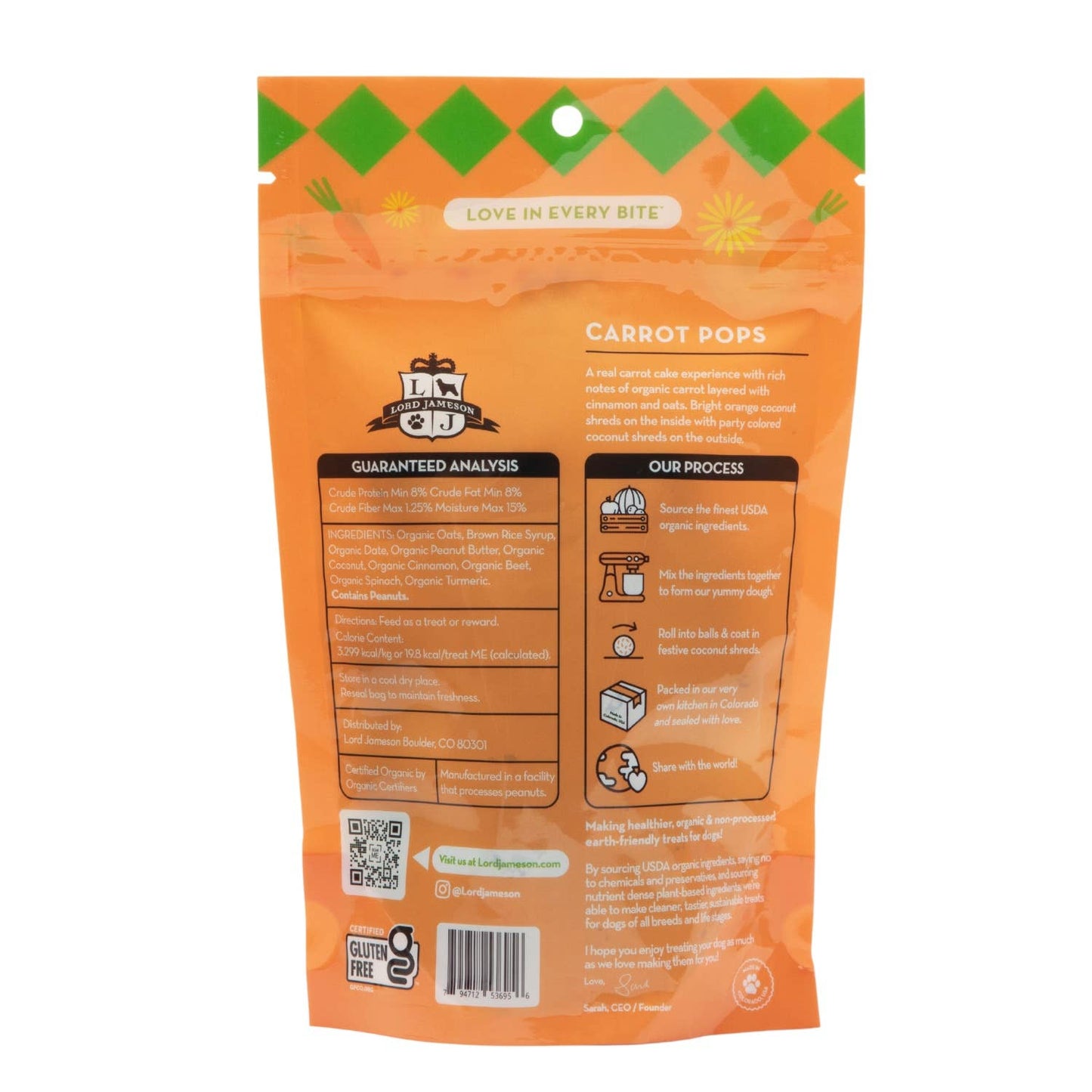 Lord Jameson Carrot Pops Organic Dog Treats 6oz