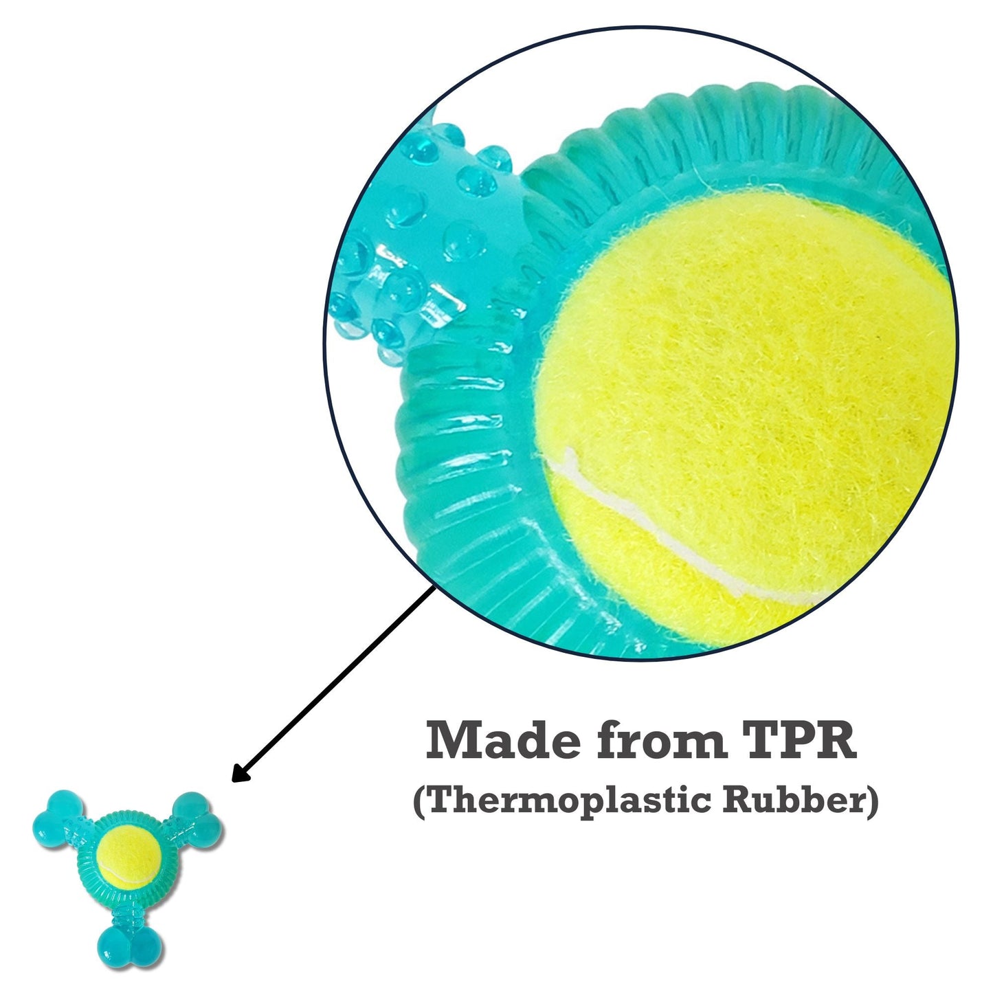 3-Bone TPR Chew Toy with Squeaker & Tennis Ball for Dogs – Removable Ball & Interactive Play