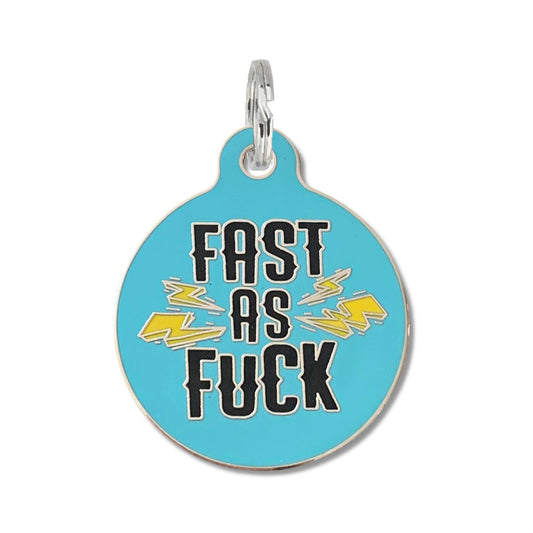 Bad Tags - Personalized Dog ID Tag w/ Scannable QR Code - Fast as Fuck - Engraved QR Code / Large 1.25"