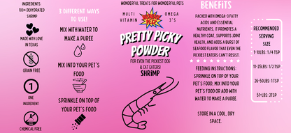 Wonder Petz Treats - Shrimp Pretty Picky Powder - Omega 3 & Multivitamin Boost! - Doot's Pet LLC Collars For A Cause