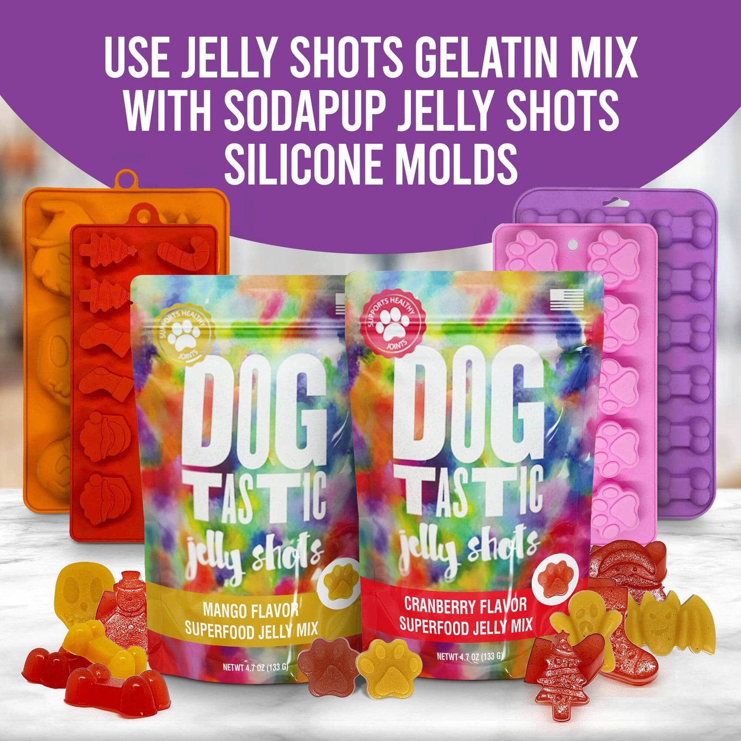 SodaPup Dog Toys - Dogtastic Jelly Shots Silicone Mold - Bone Shape - Doot's Pet LLC Collars For A Cause
