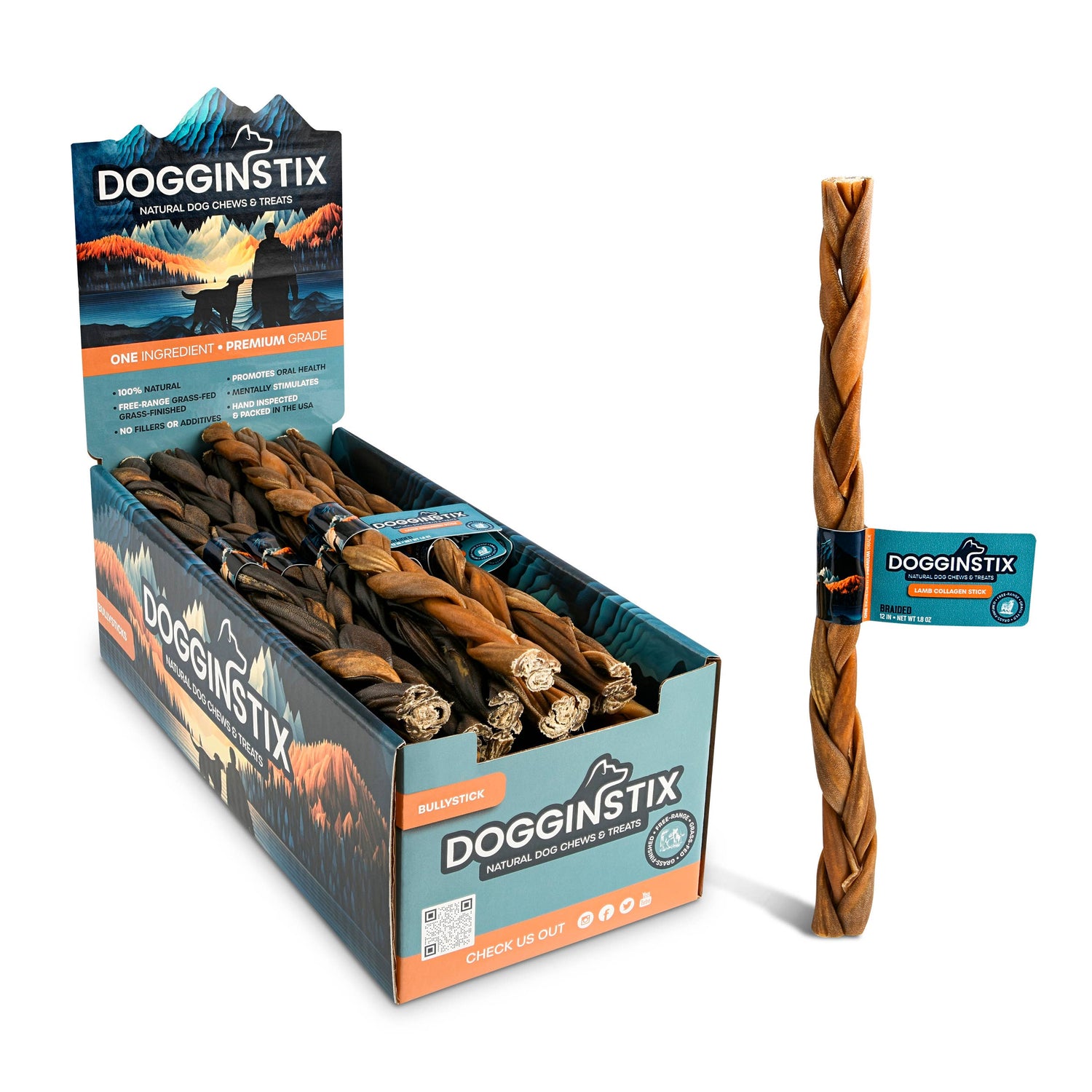 Doot's Chew Bar - Dogginstix - 12" Braided Lamb Collagen Sticks - Doot's Pet LLC Collars For A Cause