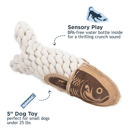 Tall Tails - Natural Leather Crunch Fish Rope Dog Toy