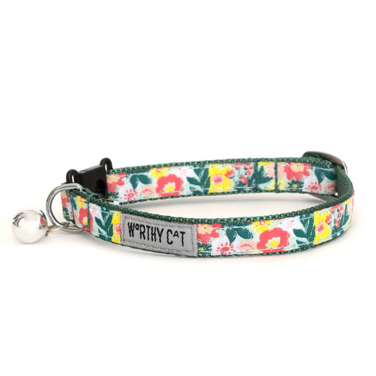 The Worthy Dog - Spring Bouquet Cat Collar - Green / One Size Fits Most