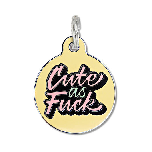 Bad Tags - Personalized Pet ID Tag w/ Scannable QR Code - Cute as Fuck - Engraved QR Code / Large 1.25"