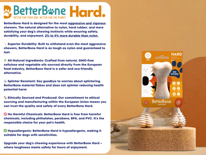 BetterBone Natural Dog Chews - BetterBone HARD -Durable, All-Natural, No Nylon, Sustainable - Beef / Small (dogs under 25 lbs)