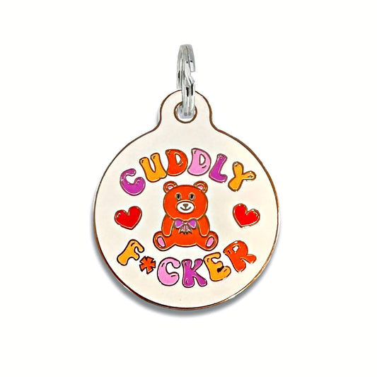 Bad Tags - Dog ID Tag with Personalized QR Code - Cuddly F*cker  - Engraved QR Code / Large 1.25"