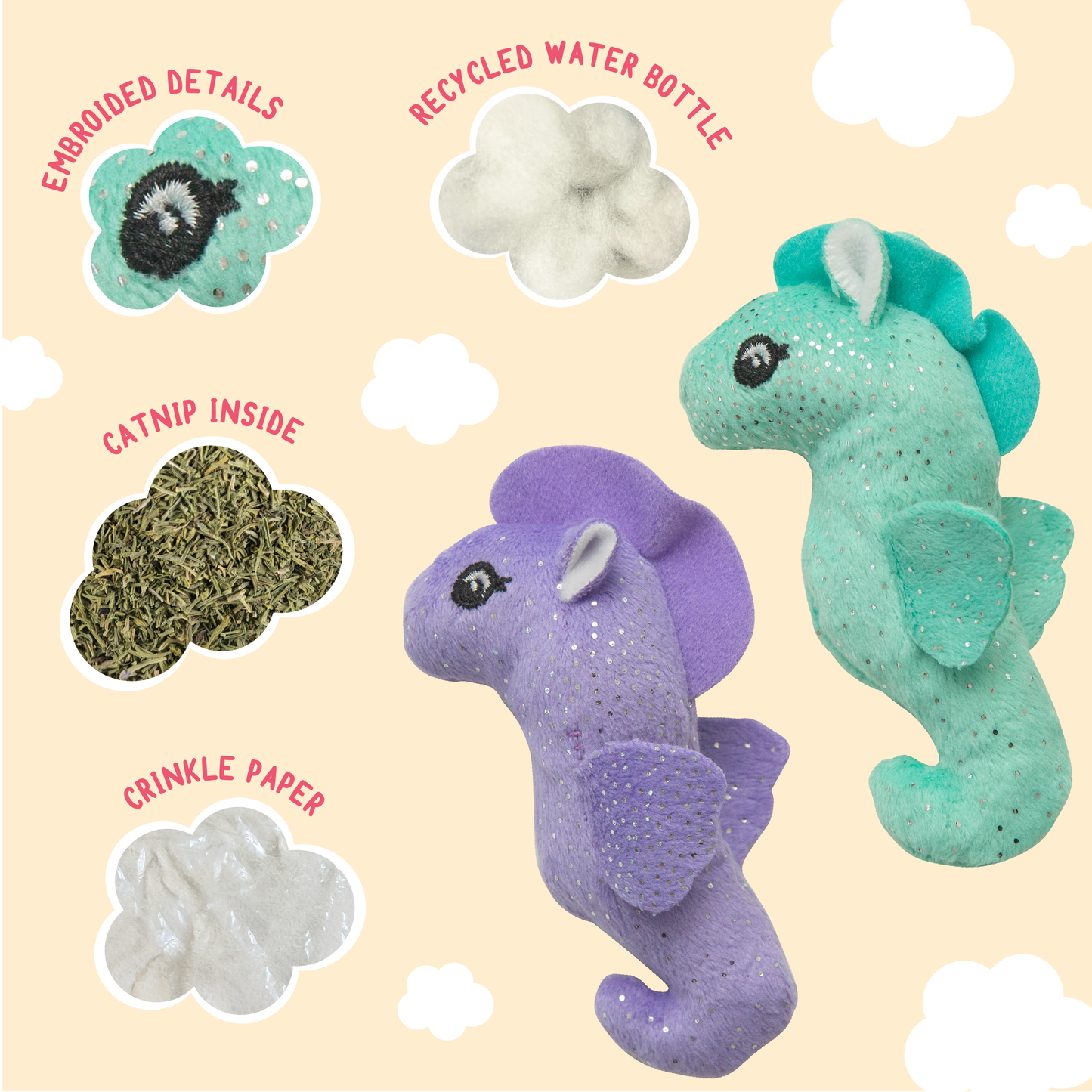 SnugArooz Kitty Seahorse w/ Catnip Cat Toy 4" 2pk