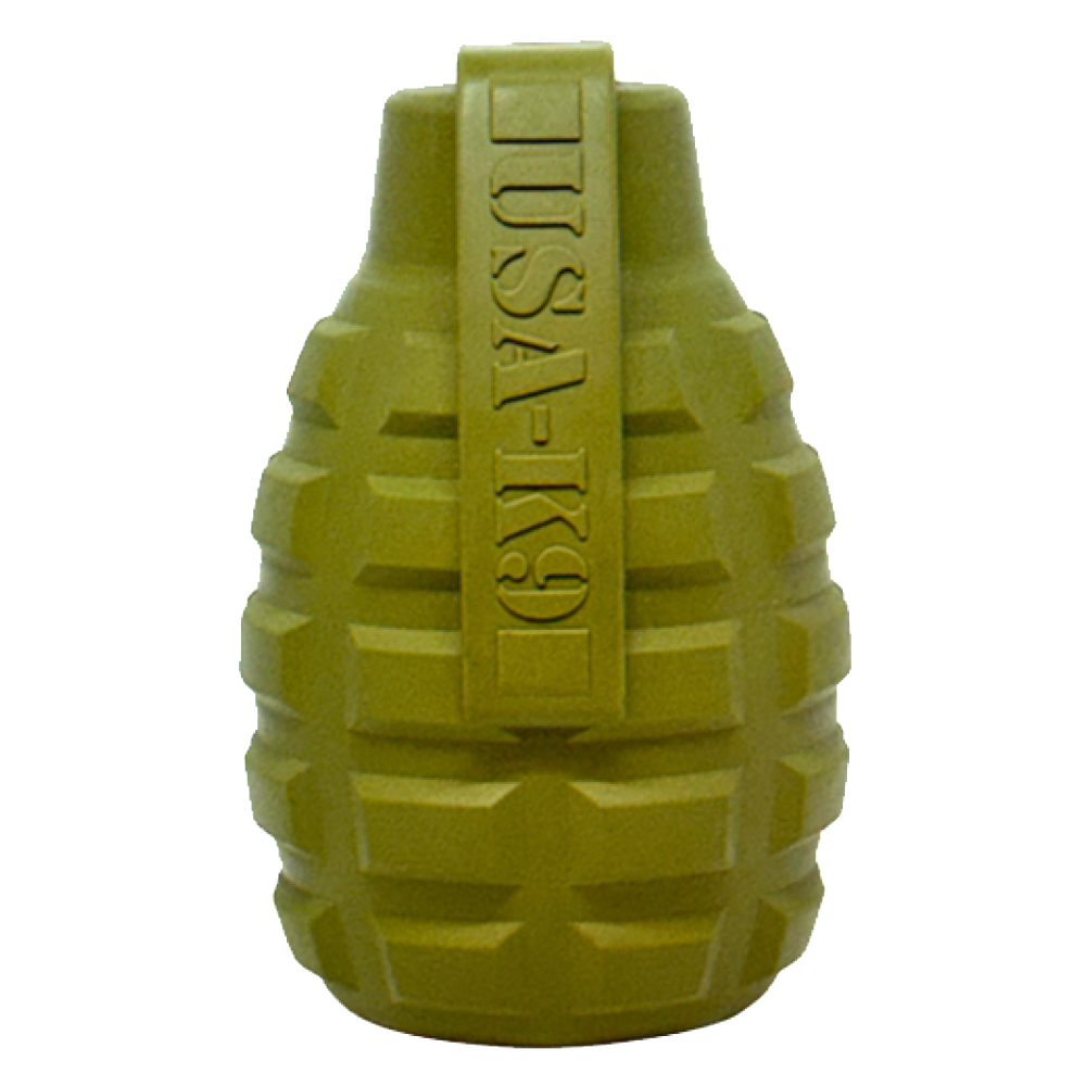 Grenade Shaped eDispenser Durable Dog Chew Toy & Treat Dispenser - Army Green - Doot's Pet LLC Collars For A Cause