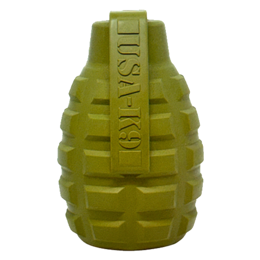 Grenade Shaped eDispenser Durable Dog Chew Toy & Treat Dispenser - Army Green - Doot's Pet LLC Collars For A Cause