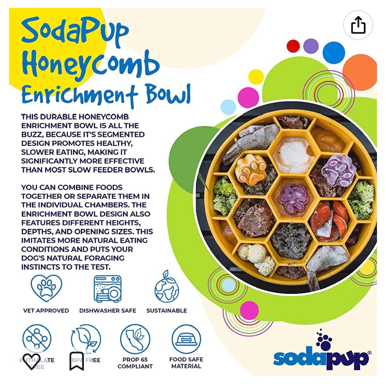 Honeycomb eBowl Deep Slow Feeder Dog Bowl for Enrichment | USA Made - Doot's Pet LLC Collars For A Cause