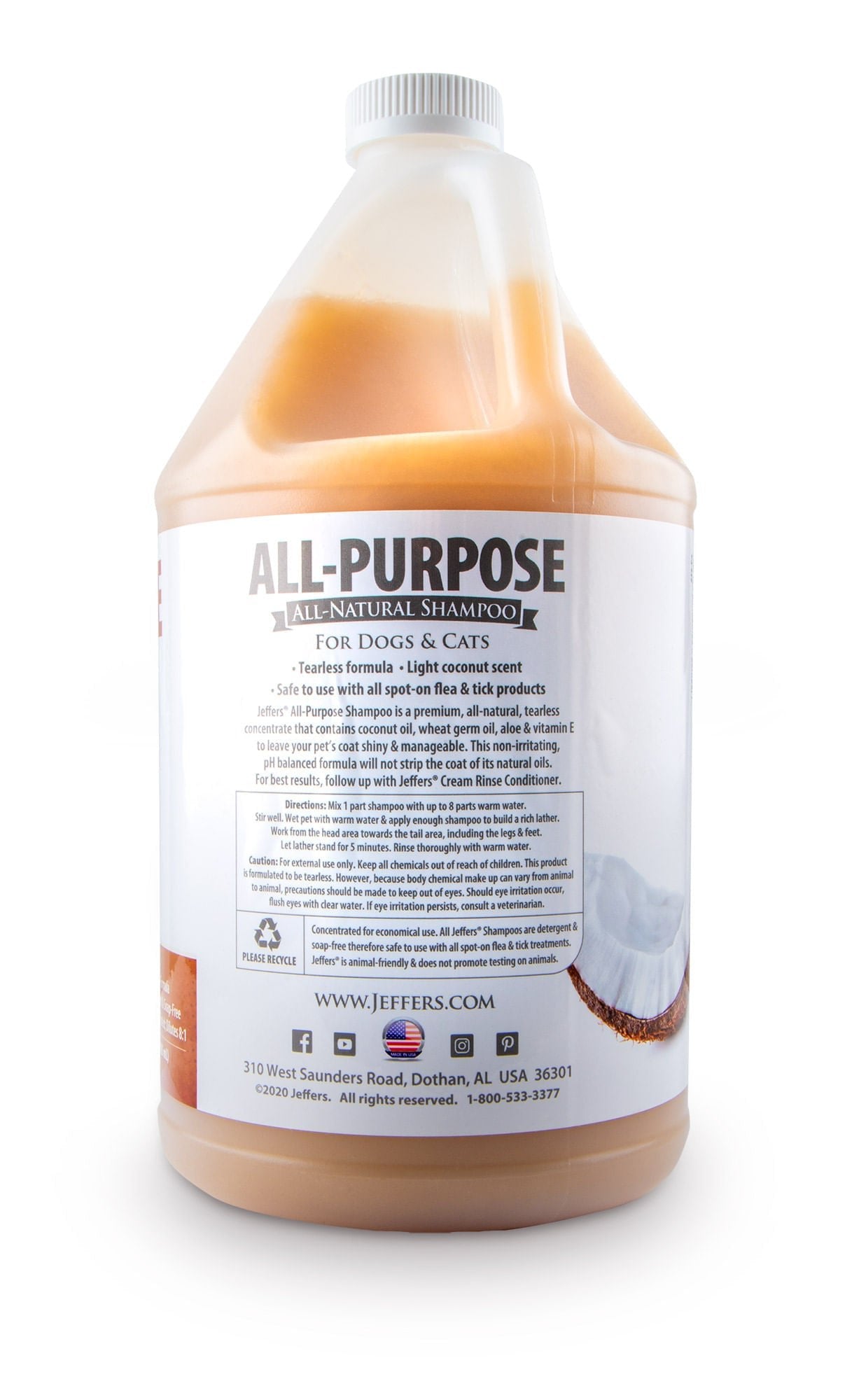 Jeffers Pet Tearless All-Purpose All-Natural Coconut Oil Shampoo for Dogs & Cats