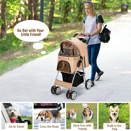 Foldable Pet Stroller 4-Wheel Travel Carrier
