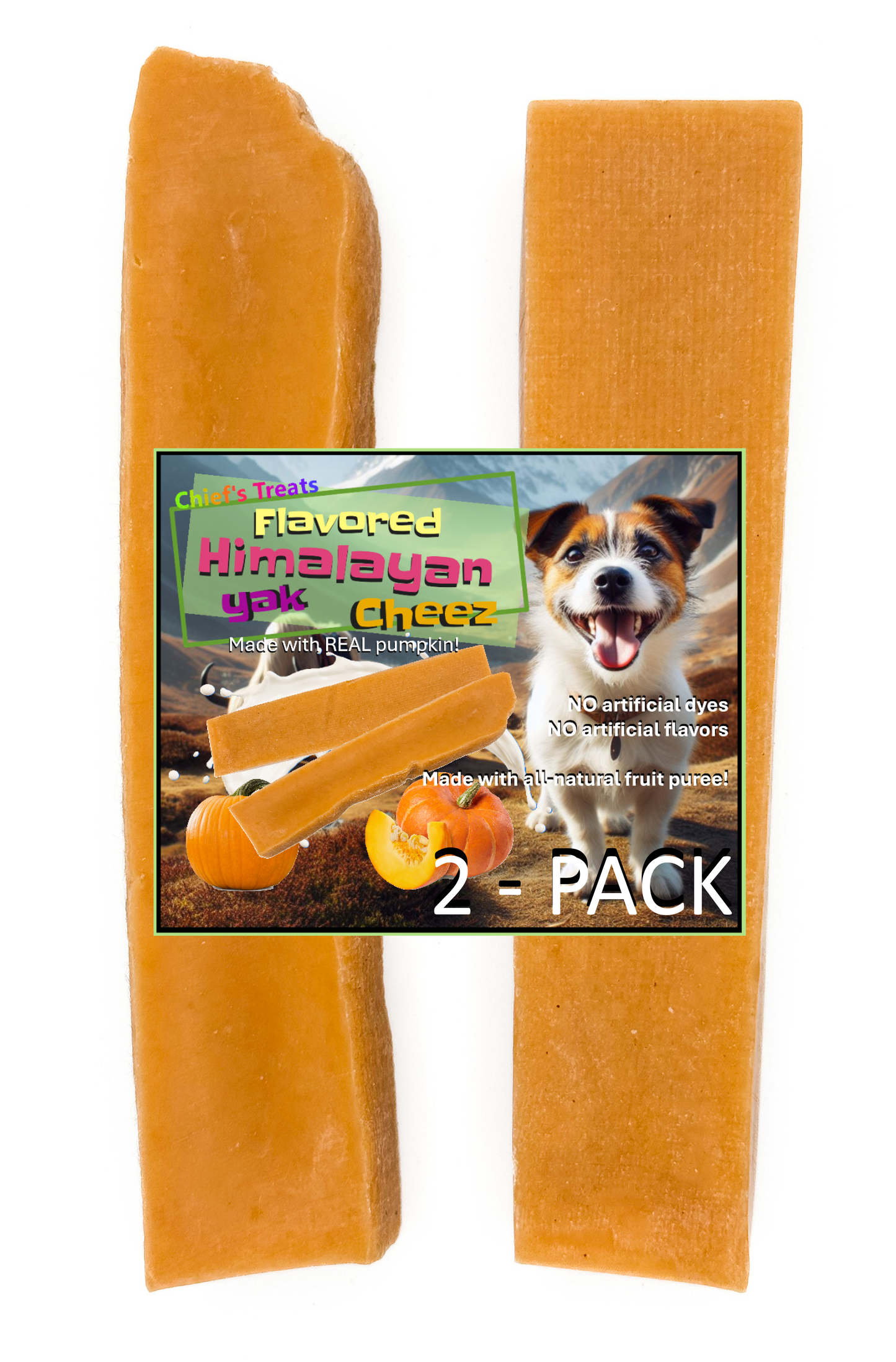 Pumpkin Flavored Yak Cheese Chew - made with REAL PUMPKIN Puree - Single - Doot's Pet LLC Collars For A Cause