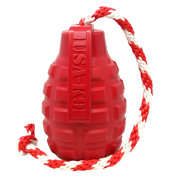 USA-K9 Grenade Shaped Durable Rubber Chew Toy, Treat Dispenser, Reward Toy, Tug Toy, and Retrieving Toy - Doot's Pet LLC Collars For A Cause