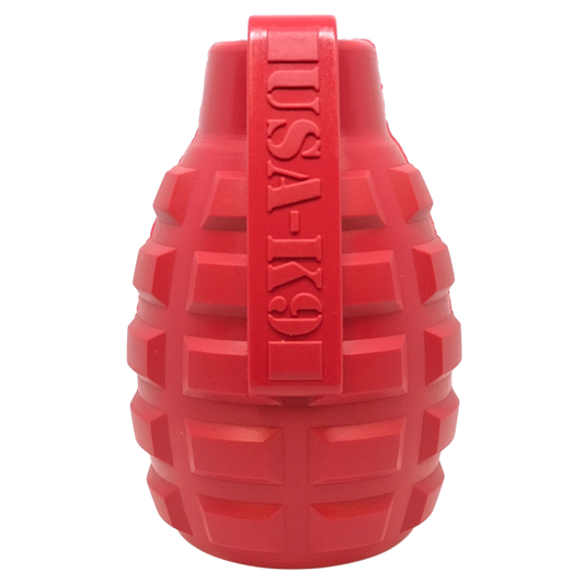 Grenade Shaped eDispenser Durable Dog Chew Toy & Treat Dispenser - Red & Blue - Doot's Pet LLC Collars For A Cause