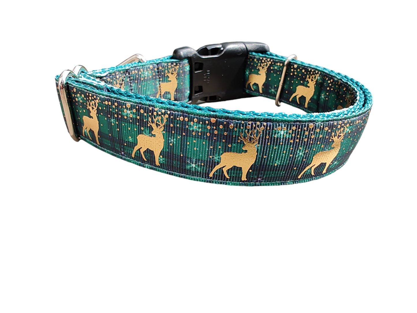 Green Plaid Deer Nylon Dog Collar