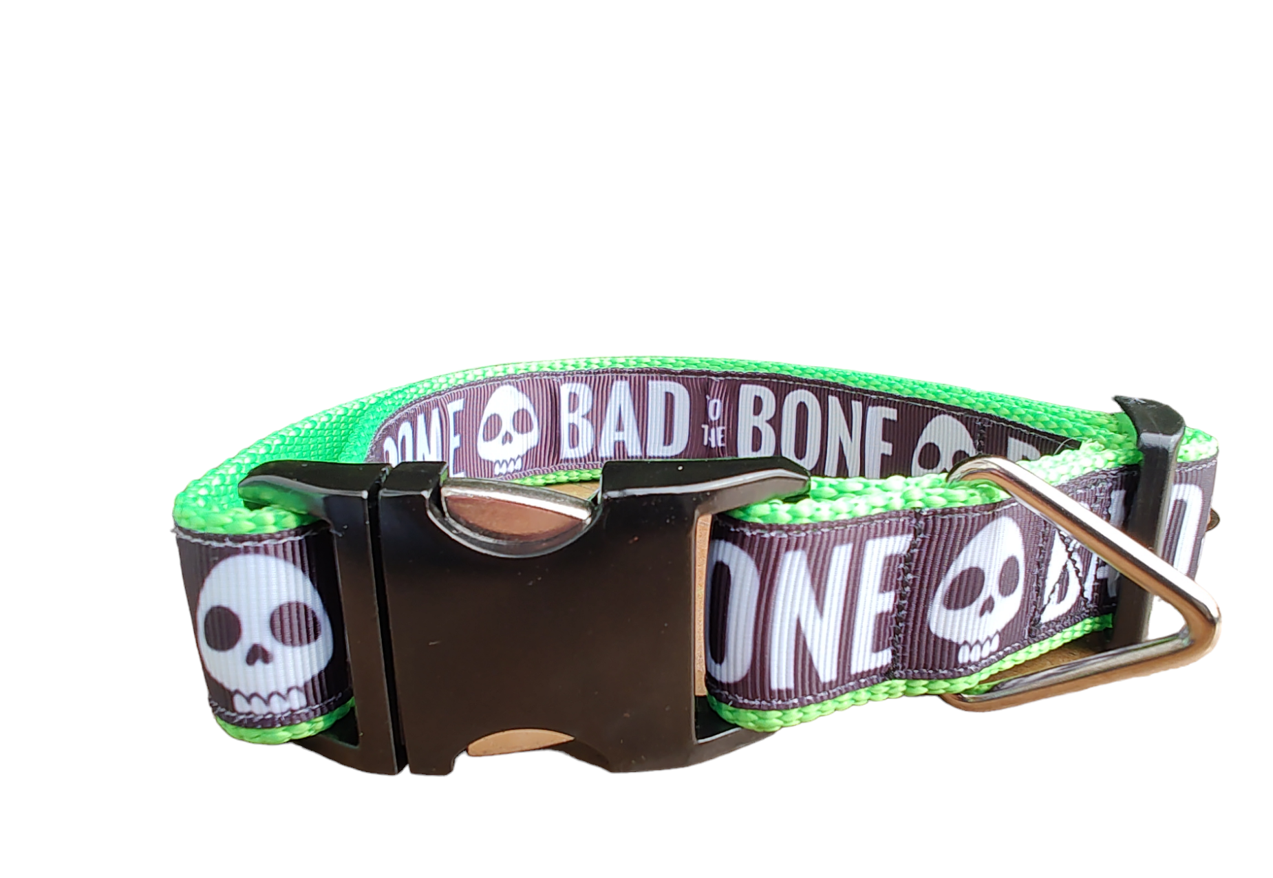 Bad To The Bone Neon Green Nylon Dog Collar MD, LG, XL, Leash - Doot's Pet LLC Collars For A Cause