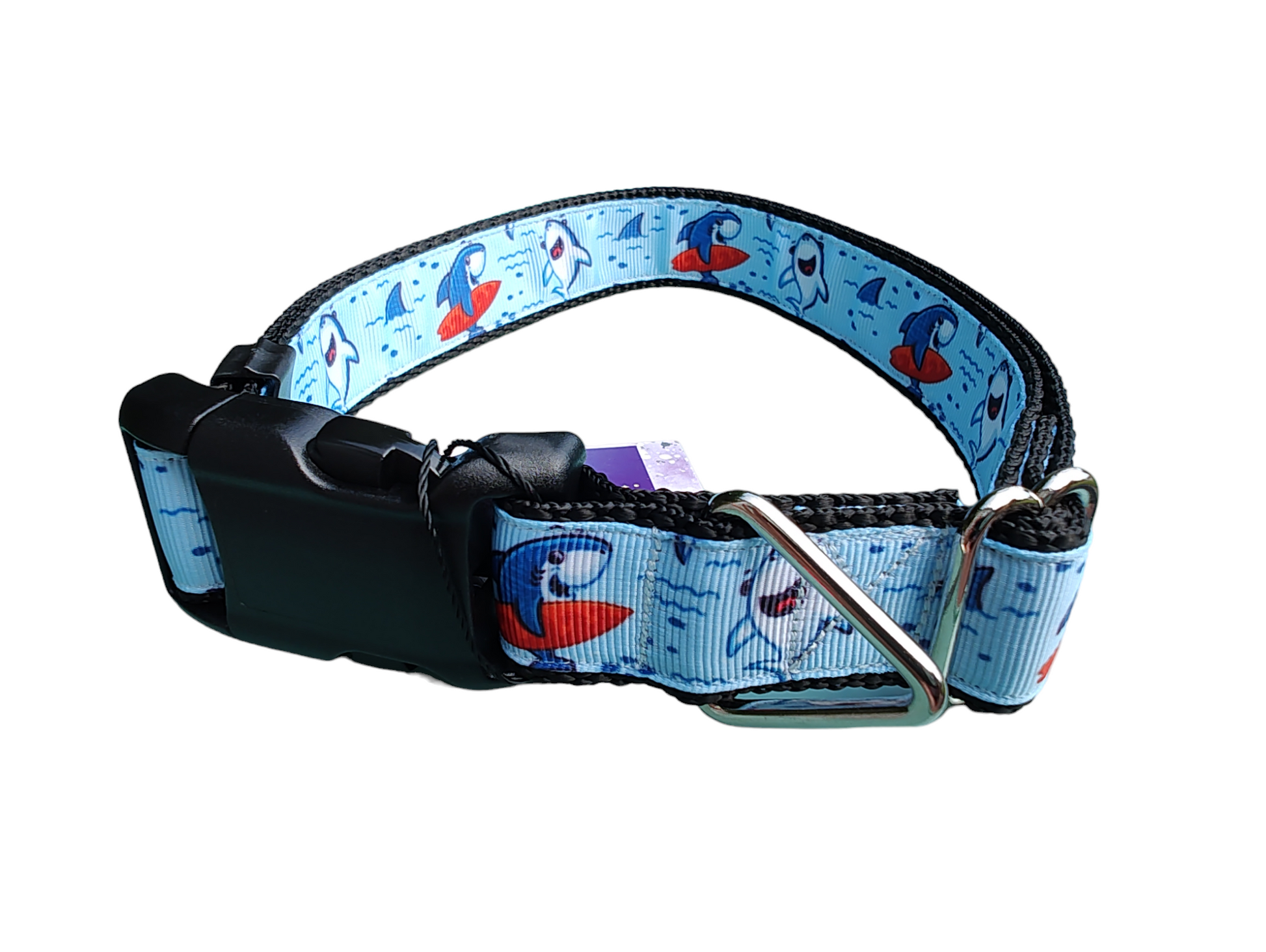 Surfer Sharks Black Nylon Dog Collar MD, LG, XL, Leash - Doot's Pet LLC Collars For A Cause