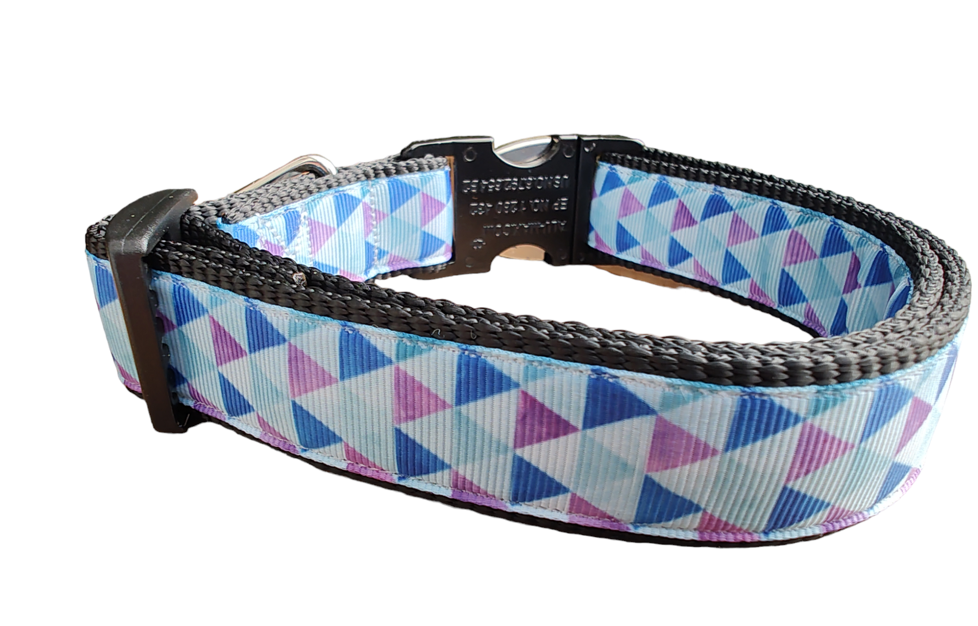 Purple Triangles Black Nylon Dog Collar MD, LG, XL, Leash - Doot's Pet LLC Collars For A Cause