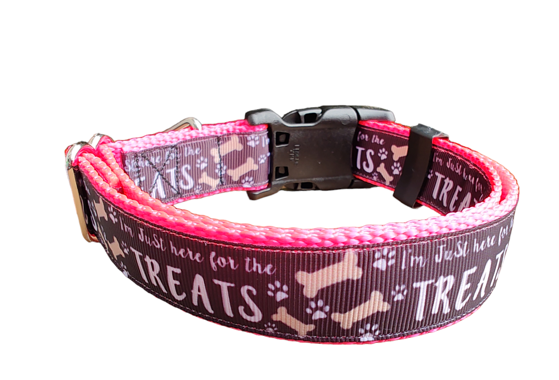 Here For The Treats Hot Pink Nylon Dog Collar MD, LG, XL, Leash - Doot's Pet LLC Collars For A Cause