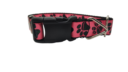 Black Glitter Paws On Pink Nylon Dog Collar