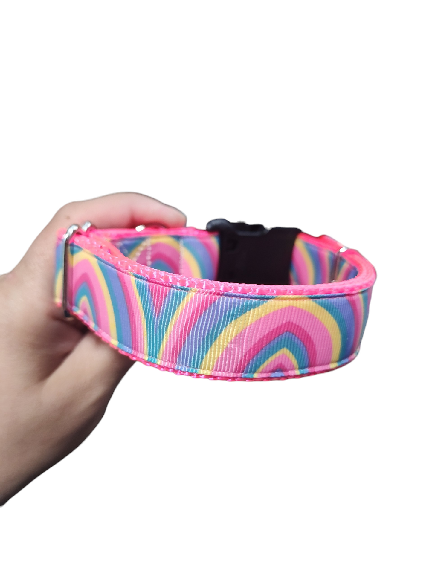 Pink Rainbow Nylon Dog Collar