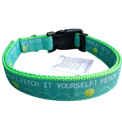Fetch It Yourself! Neon Green Nylon Dog Collar MD, LG, XL, Leash - Doot's Pet LLC Collars For A Cause