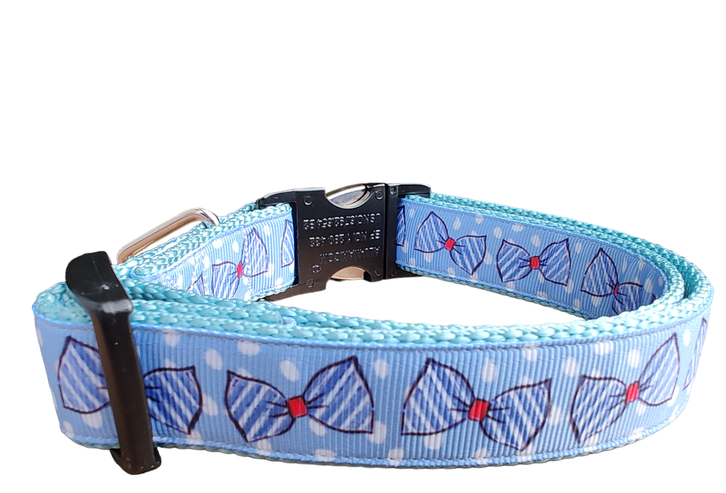 Blue Bow Ties Light Blue Nylon Dog Collar MD, LG, XL, Leash, Martingale - Doot's Pet LLC Collars For A Cause