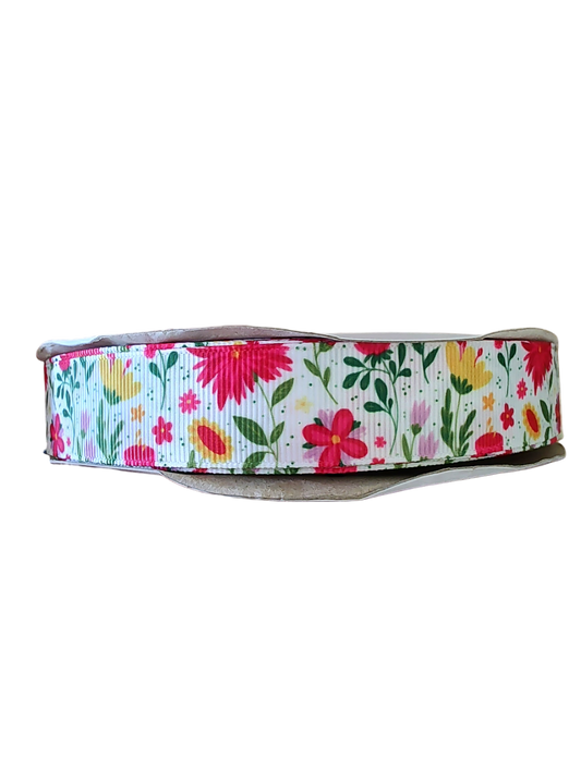 Pink And Yellow Floral Nylon Dog Collar