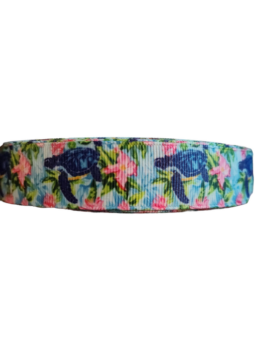Sea Turtles and Flowers Nylon Dog Collar