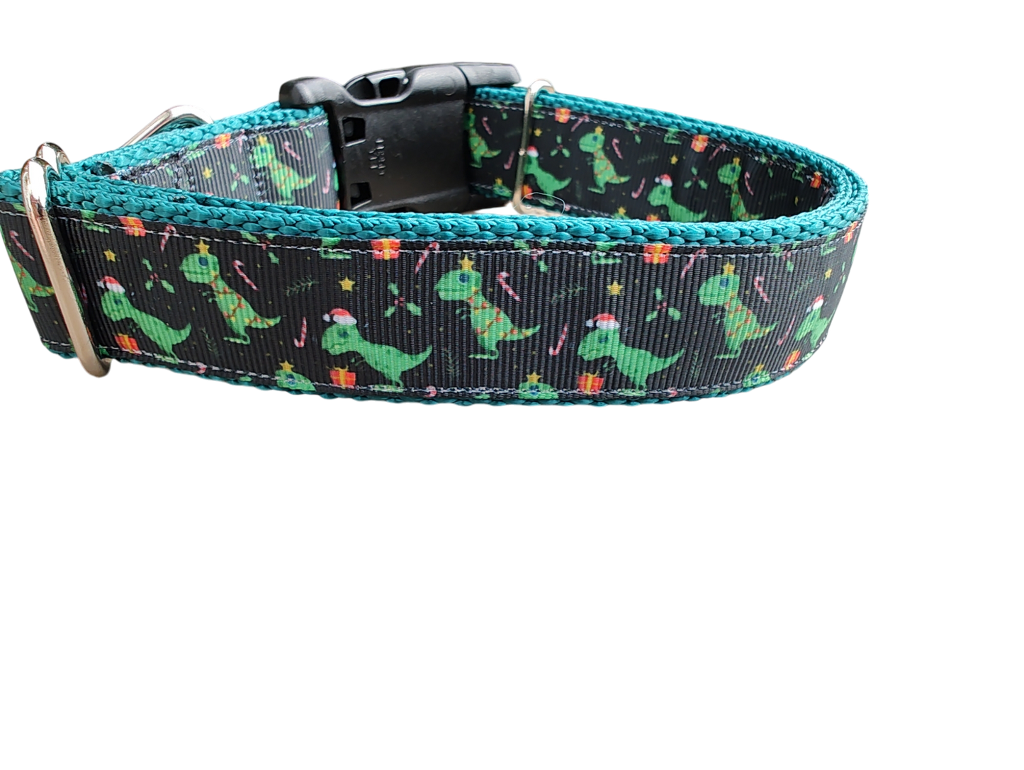 Christmas T Rex Tree Nylon Dog Collar