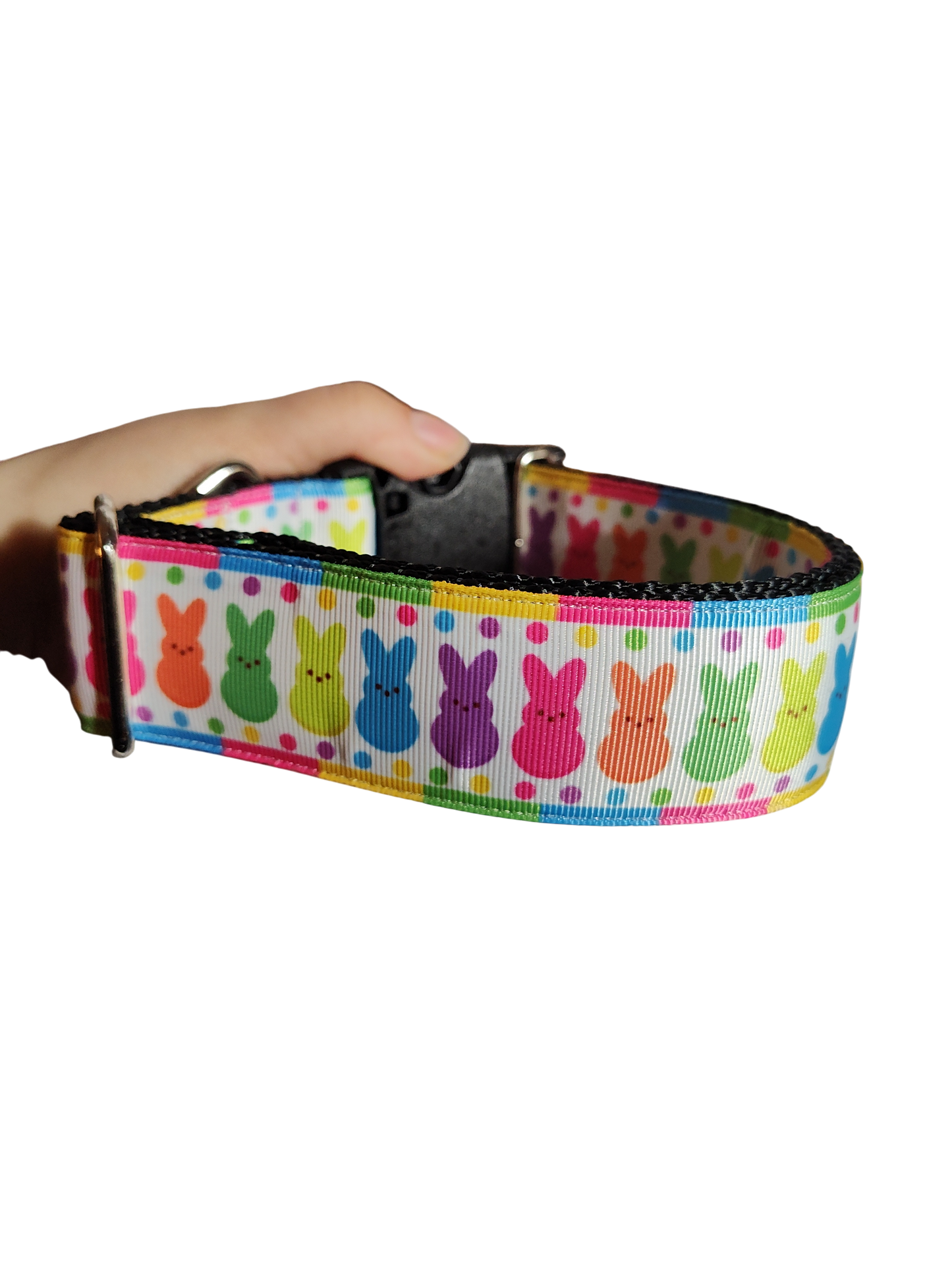 1.5" Wide Rainbow Marshmallow Bunnies Nylon Dog Collar