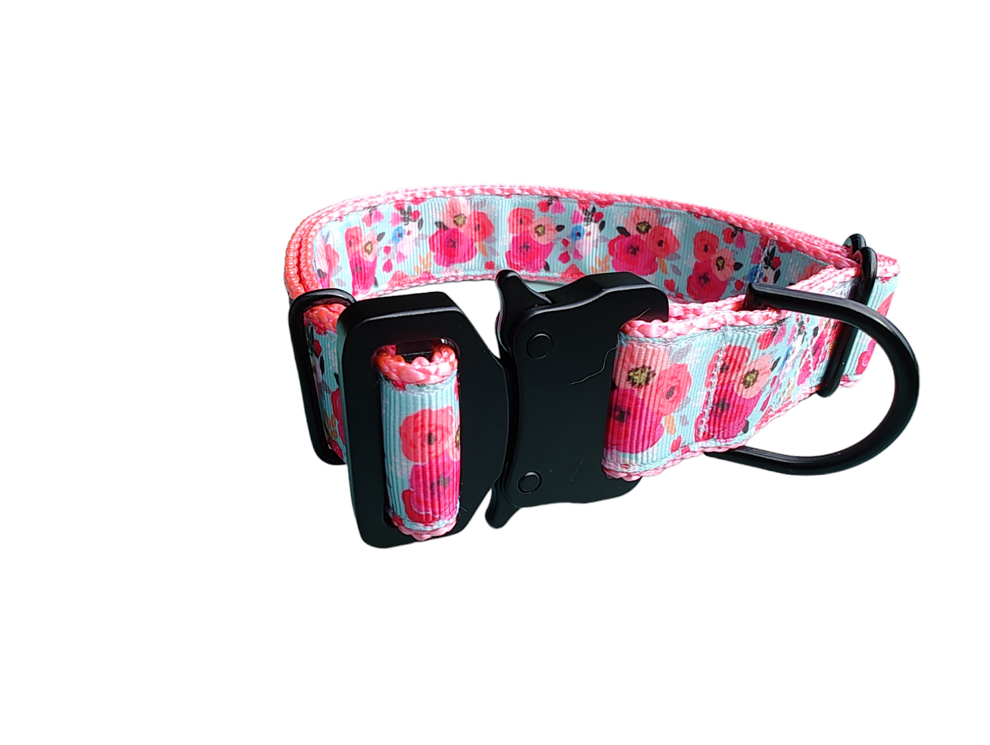 Pink Floral Nylon Dog Collar MD, LG, XL, Leash